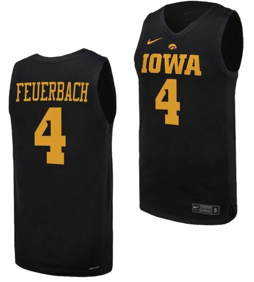 Men's Kylie Feuerbach Jersey #4 Iowa Hawkeyes Basketball uniform 2023-24 Black