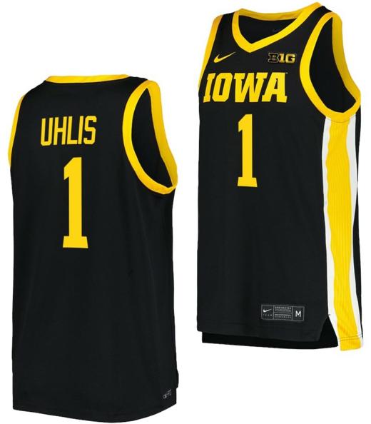 Men's Ahron Uhlis Jersey Iowa Hawkeyes College Basketball Black #1