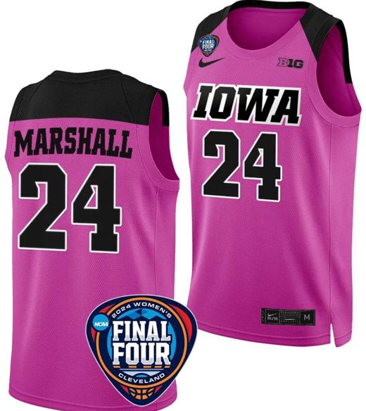 Men's Gabbie Marshall Jersey #24 Iowa Hawkeyes Basketball 2024 NCAA March Madness Final Four Pink