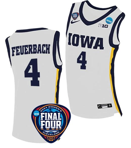 Men's Kylie Feuerbach Jersey #4 Iowa Hawkeyes Basketball 2024 NCAA March Madness Final Four White