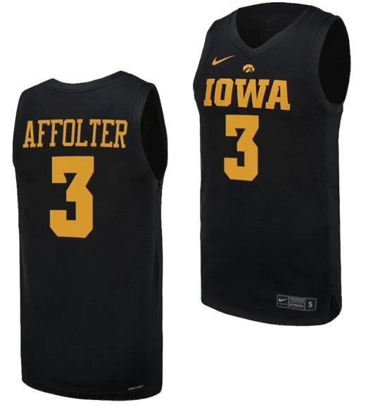 Men's Sydney Affolter Jersey #3 Iowa Hawkeyes Basketball uniform 2023-24 Black