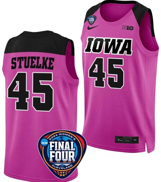 Men's Hannah Stuelke Jersey #45 Iowa Hawkeyes Basketball 2024 NCAA March Madness Final Four Pink