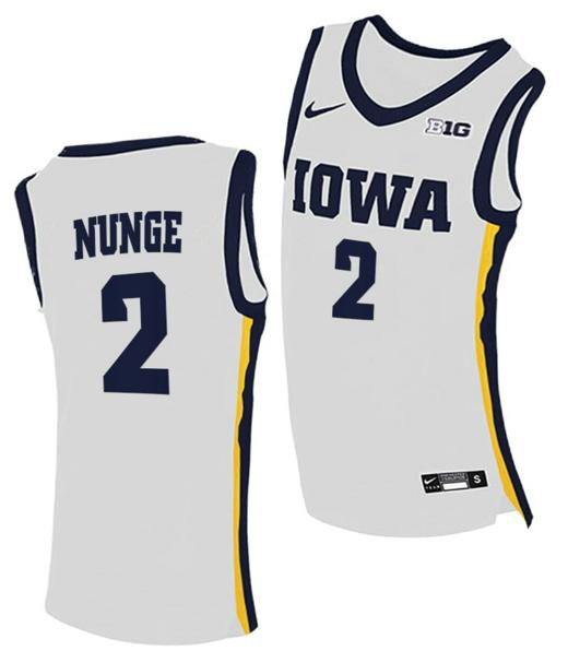 Men's Jack Nunge Jersey Iowa Hawkeyes College Basketball White #2