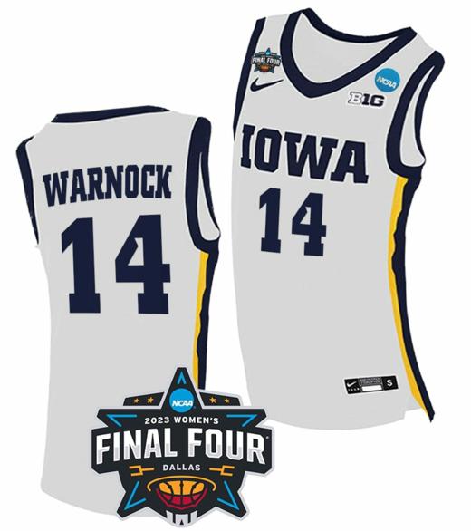 Men's McKenna Warnock Jersey Iowa Hawkeyes College Basketball 2023 NCAA Final Four White #14