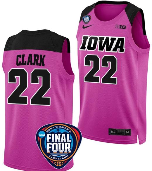 Men's Caitlin Clark Jersey #22 Iowa Hawkeyes Basketball 2024 NCAA March Madness Final Four Pink