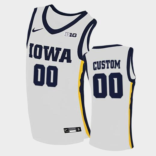 Men's Iowa Hawkeyes Custom Name Number White Home College Basketball Jersey