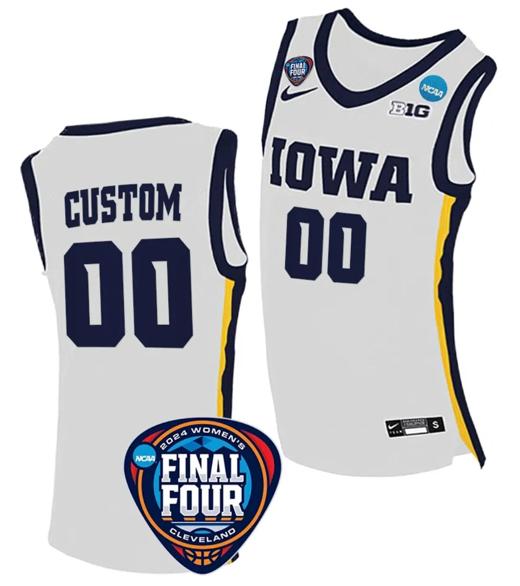 Men's Custom Iowa Hawkeyes Basketball Jersey Name and Number 2024 NCAA March Madness Final Four White