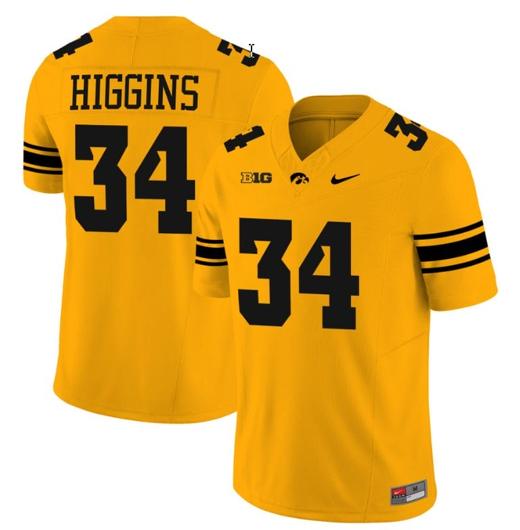 Men's Jay Higgins Jersey #34 Iowa Hawkeyes Vapor Limited College Football Gold