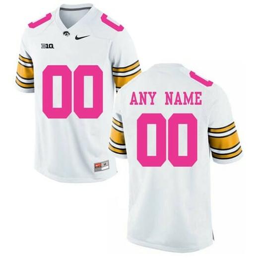 Men's Custom Iowa Jersey Name Number NCAA Football Pink White