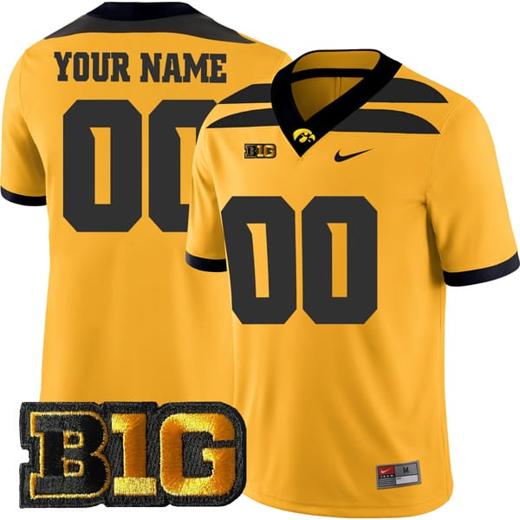 Men's Custom Iowa Hawkeyes Jersey Name and Number College Football Gold Game All Stitched