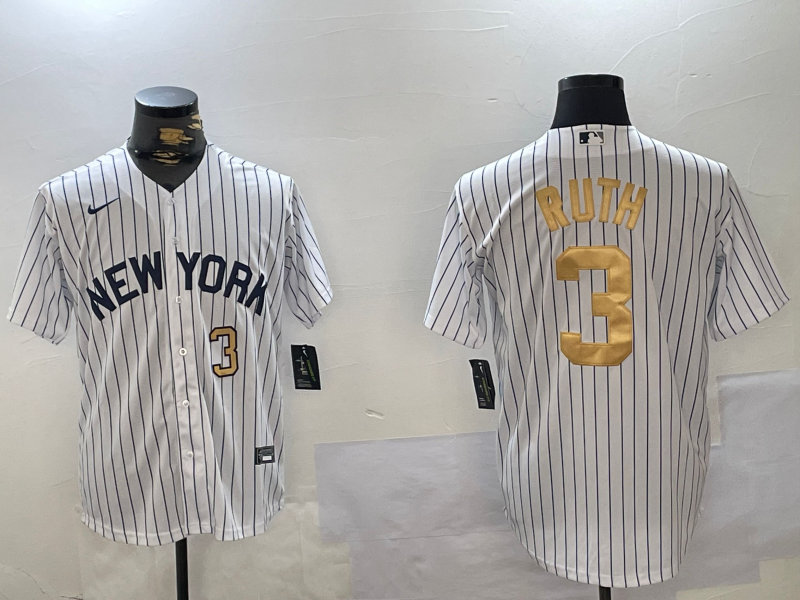 Men's New York Yankees #3 Babe Ruth White Pinstripe Fashion Cool Base Jerseys