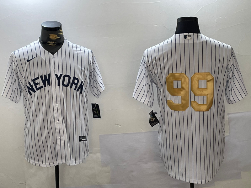 Men's New York Yankees #99 Aaron Judge White Pinstripe Without Name Fashion Cool Base Jersey