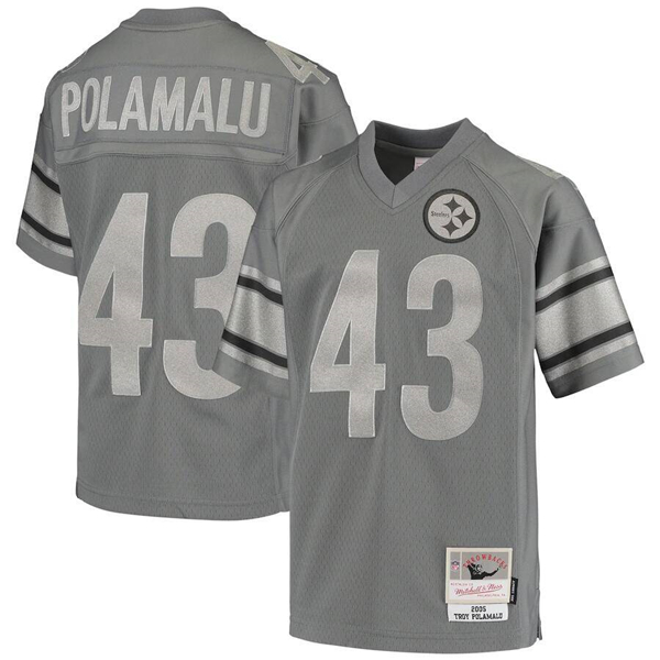 Toddlers Pittsburgh Steelers #43 Troy Polamalu Gray Charcoal 2005 Retired Player Football Stitched Throwback Jersey