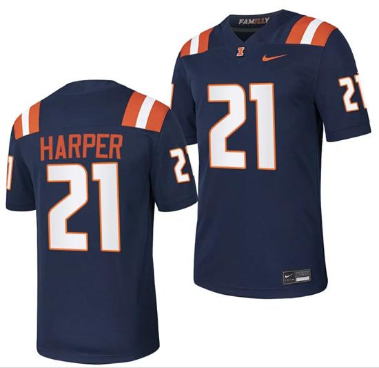 Men's Illinois Fighting Illini Nicario Harper Jersey #21 College Football Stitched Navy 2023