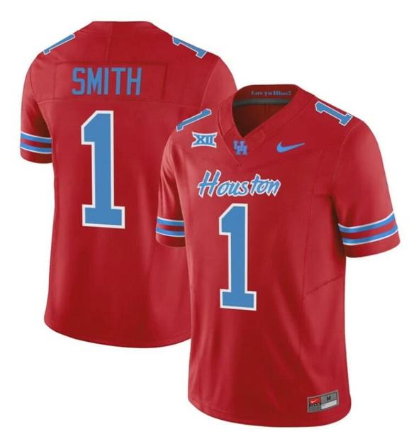 Men's Houston Cougars 2023 Oilers Donovan Smith Jersey #1 Inspired Vapor College Football All Stitched Red