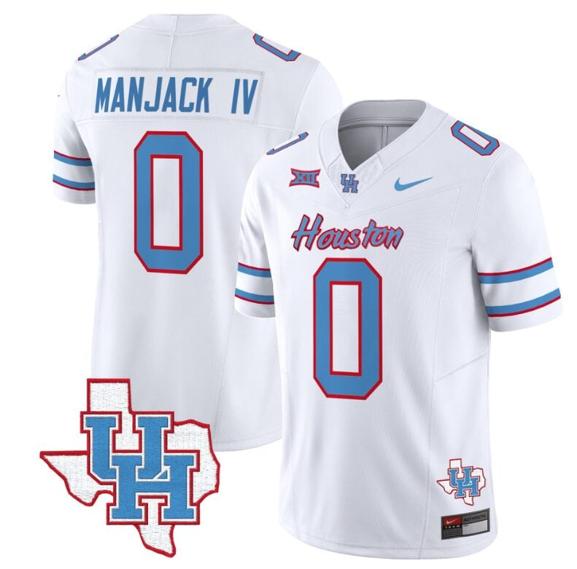 Men's Manjack IV Jersey #0 Houston Cougars Oilers Inspired Vapor College Football Limited Stitched White