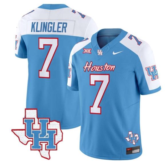 Men's David Klingler Jersey #7 Houston Cougars Oilers Inspired Vapor College Football Limited Stitched Blue Alternate