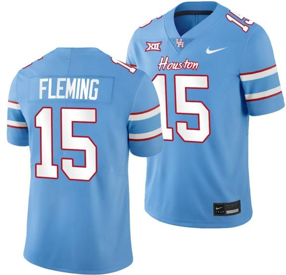 Men's Houston Cougars Oilers Themed #15 Malik Fleming Jersey NCAA Football Blue