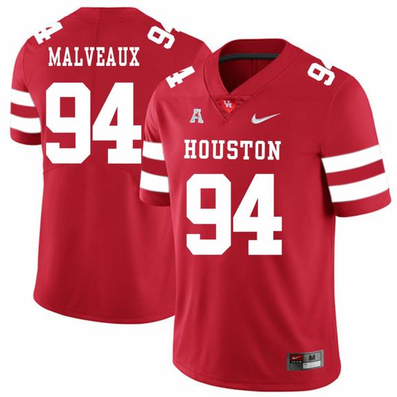 Men's Houston Cougars #94 Cameron Malveaux College Football Jersey Red