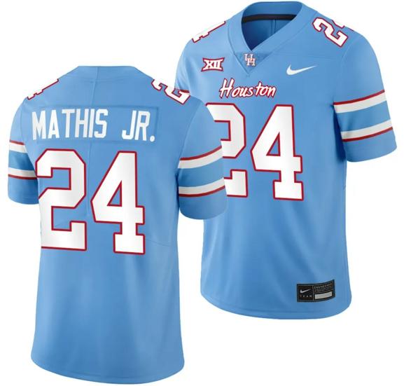 Men's Houston Cougars Oilers Themed #24 Tony Mathis Jr Jersey NCAA Football  Blue