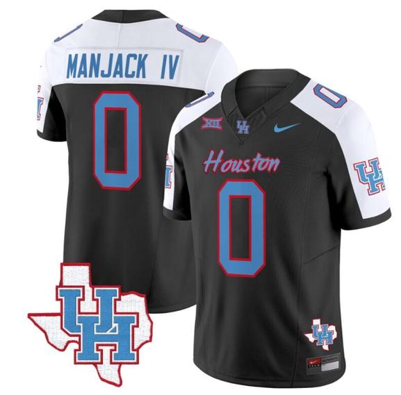 Men's Manjack IV Jersey #0 Houston Cougars Oilers Inspired Vapor College Football Limited Stitched Black Alternate