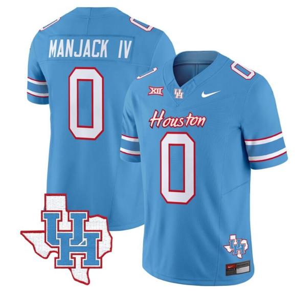 Men's Manjack IV Jersey #0 Houston Cougars Oilers Inspired Vapor College Football Limited Stitched Blue