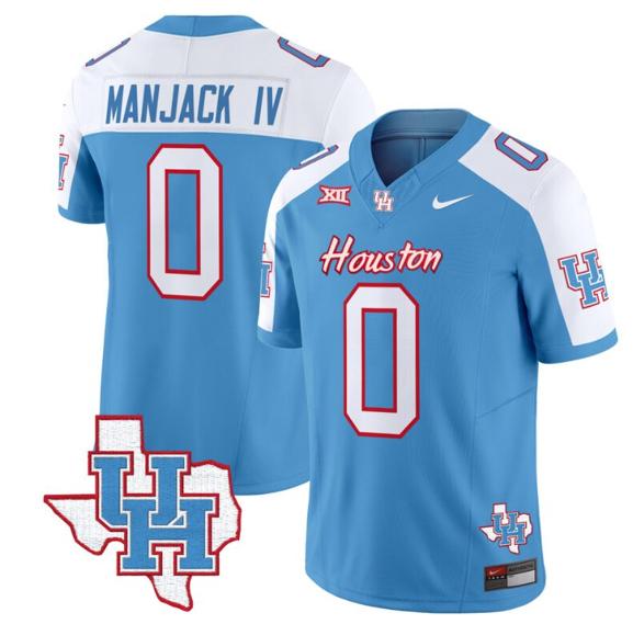 Men's Manjack IV Jersey #0 Houston Cougars Oilers Inspired Vapor College Football Limited Stitched Blue Alternate