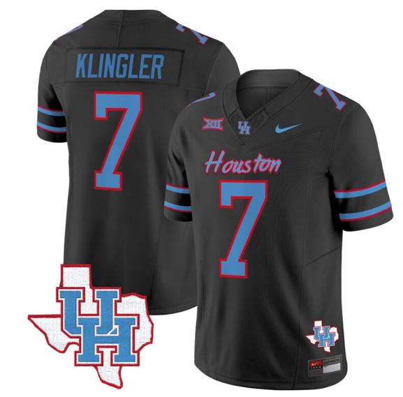 Men's David Klingler Jersey #7 Houston Cougars Oilers Inspired Vapor College Football Limited Stitched Black