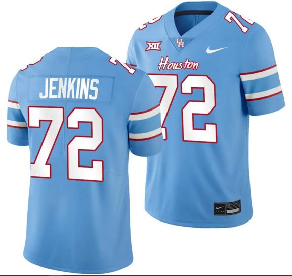 Men's Houston Cougars Oilers Themed #72 Tank Jenkins Jersey NCAA Football Blue