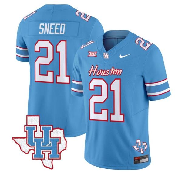 Men's Stacy Sneed Jersey #21 Houston Cougars Oilers Inspired Vapor College Football Limited Stitched Blue