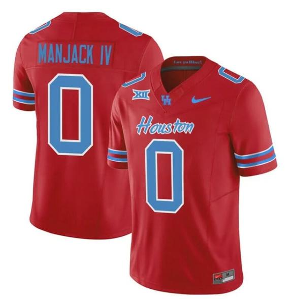 Men's Houston Cougars Oilers Manjack IV Jersey #0 Inspired Vapor College Football 2023 All Stitched Red