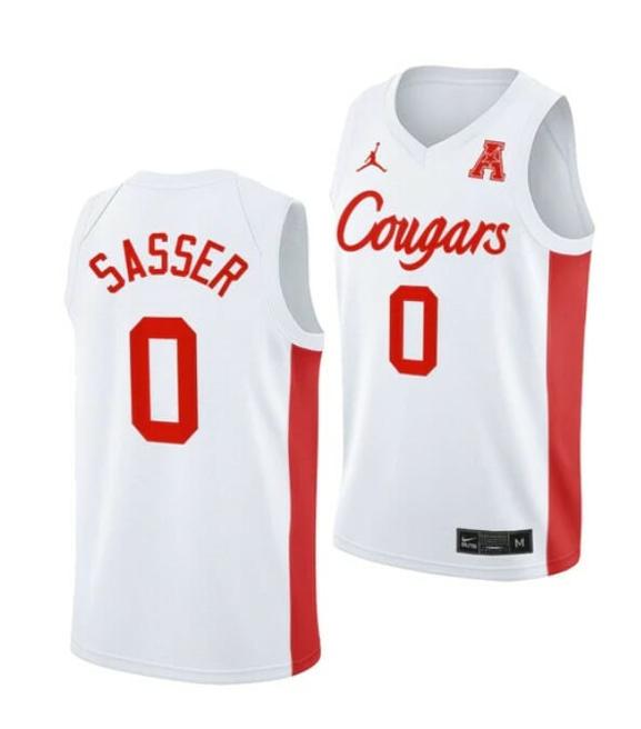 Men's #0 Marcus Sasser Jersey Houston Cougars College Basketball White