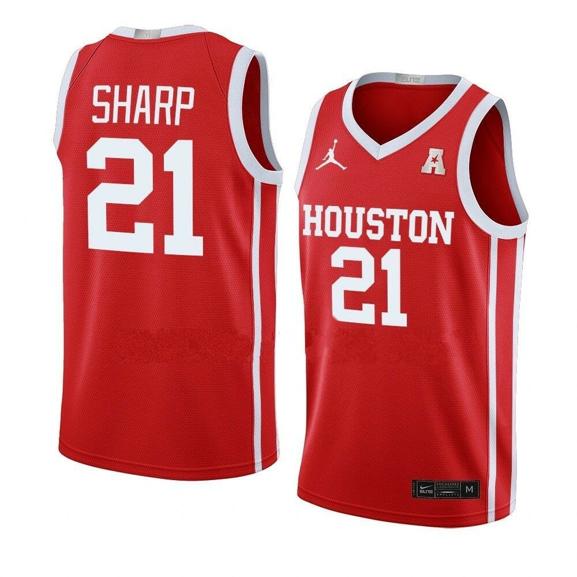 Men's #21 Emanuel Sharp Jersey Houston Cougars College Basketball Red