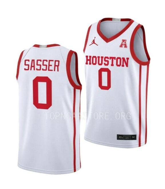 Men's #0 Marcus Sasser Jersey Houston Cougars College Basketball White Home