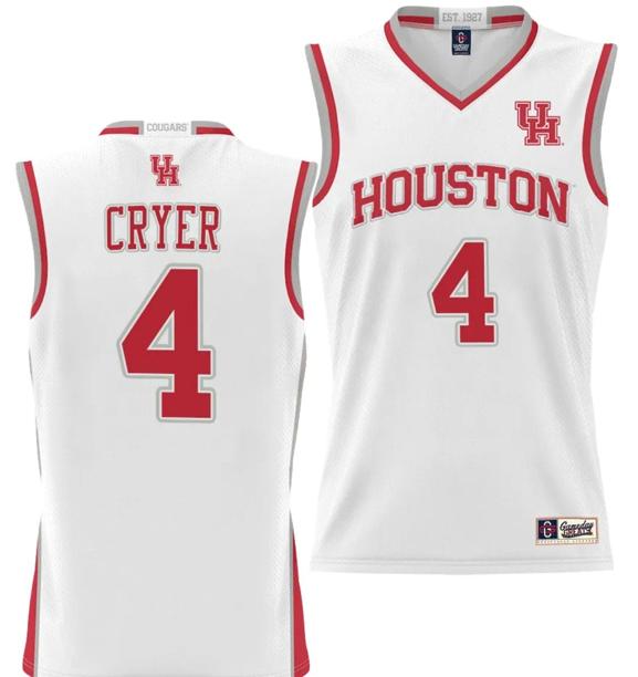 Men's LJ Cryer Jersey #4 Houston Cougars NIL College Basketball Lightweight White