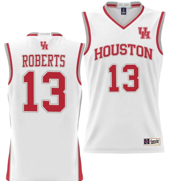 Men's J'Wan Roberts Jersey #13 Houston Cougars NIL College Basketball Lightweight White