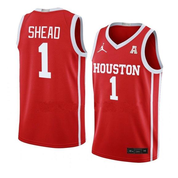 Men's #1 Jamal Shead Jersey Houston Cougars College Basketball Red