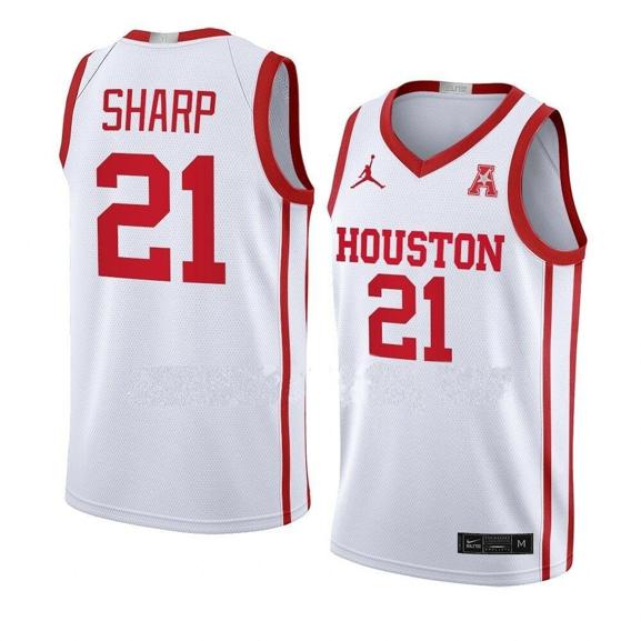 Men's #21 Emanuel Sharp Jersey Houston Cougars College Basketball White