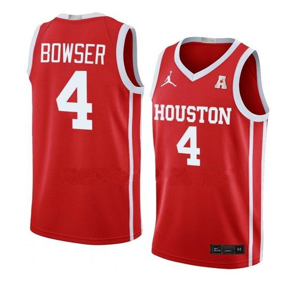 Men's #4 Darius Bowser Jersey Houston Cougars College Basketball Red