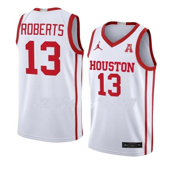 Men's #13 J'Wan Roberts Jersey Houston Cougars College Basketball White