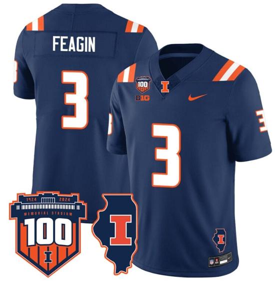 Men's Kaden Feagin Jersey #3 Illinois Fighting Vapor Limited College Football Stitched Navy