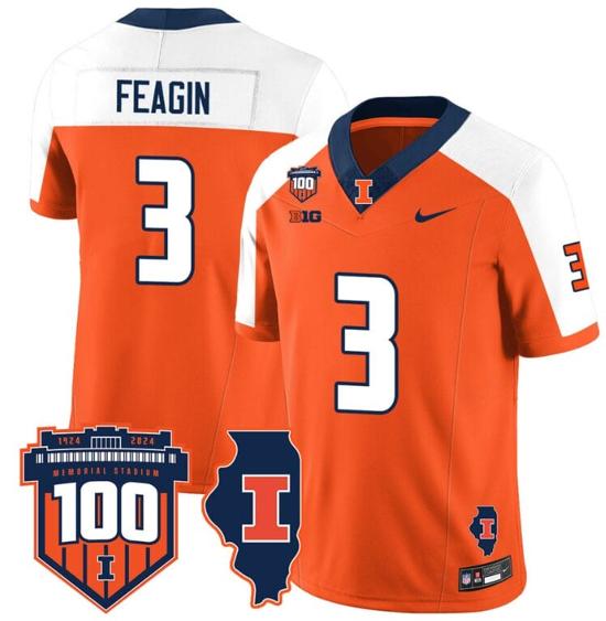 Men's Kaden Feagin Jersey #3 Illinois Fighting Vapor Limited College Football Stitched Orange Alternate