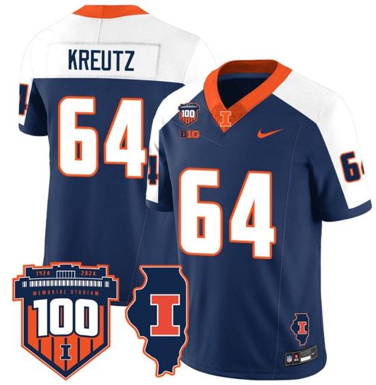 Men's Josh Kreutz Jersey #64 Illinois Fighting Vapor Limited College Football Stitched Navy Alternate