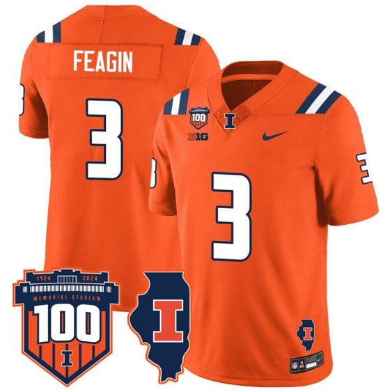 Men's Kaden Feagin Jersey #3 Illinois Fighting Vapor Limited College Football Stitched Orange