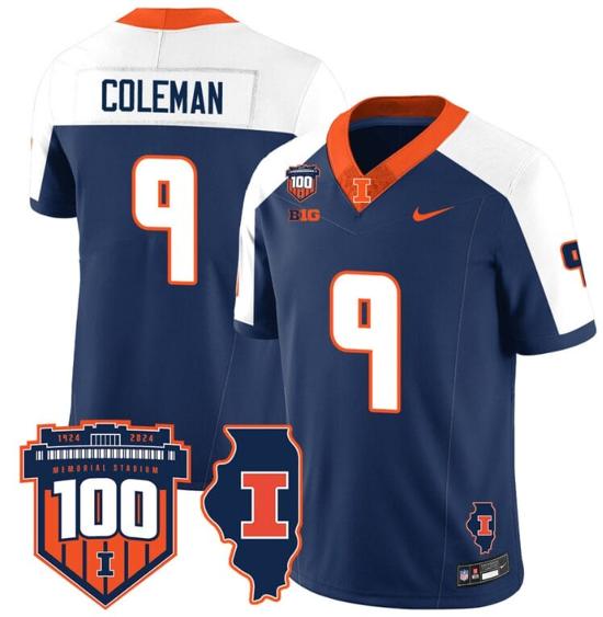 Men's Seth Coleman Jersey #9 Illinois Fighting Vapor Limited College Football Stitched Navy Alternate