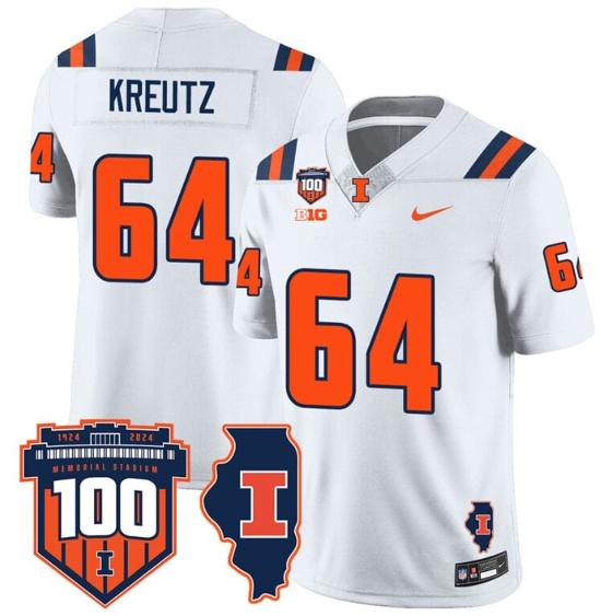 Men's Josh Kreutz Jersey #64 Illinois Fighting Vapor Limited College Football Stitched White