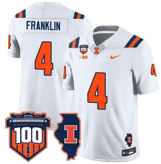 Men's Zakhari Franklin Jersey #4 Illinois Fighting Vapor Limited College Football Stitched White