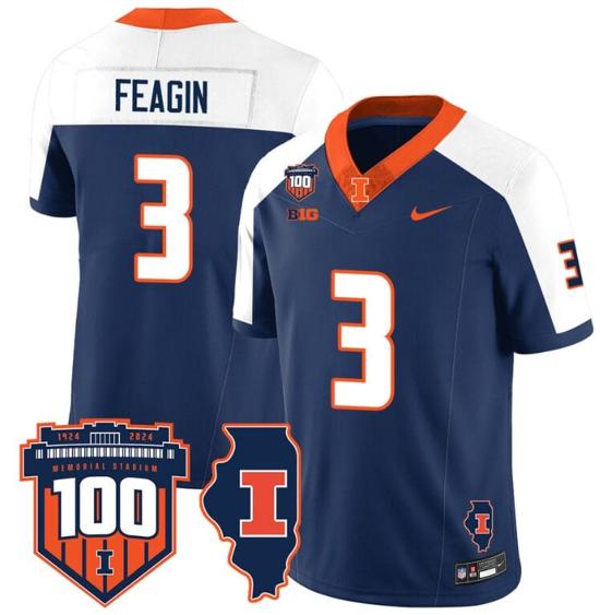 Men's Kaden Feagin Jersey #3 Illinois Fighting Vapor Limited College Football Stitched Navy Alternate