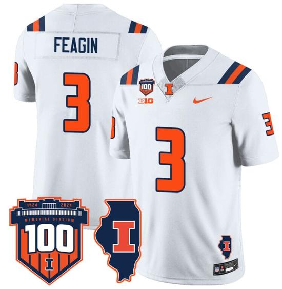 Men's Kaden Feagin Jersey #3 Illinois Fighting Vapor Limited College Football Stitched White