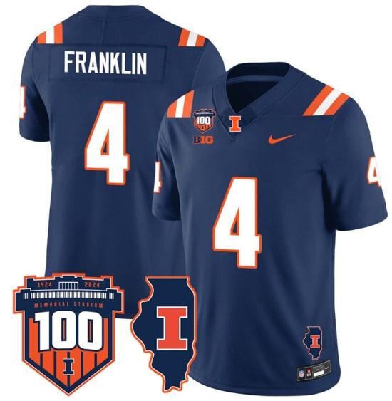 Men's Zakhari Franklin Jersey #4 Illinois Fighting Vapor Limited College Football Stitched Navy